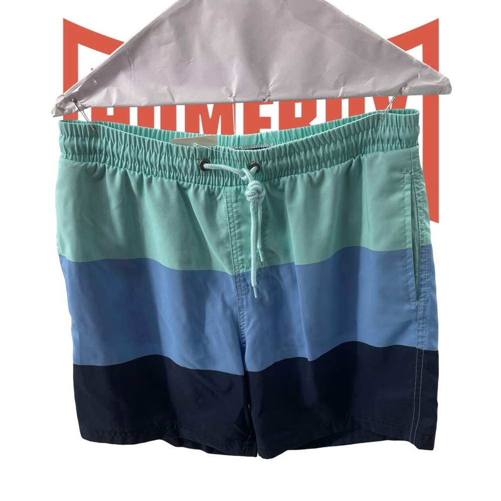 Club Room Men's Striped Swim Trunks - Aqua, Blue, Navy